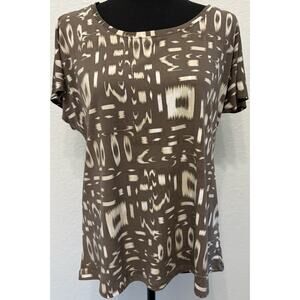 Chico’s Brown Short Sleeve Abstract Stretchy Top Size 2 (Large)